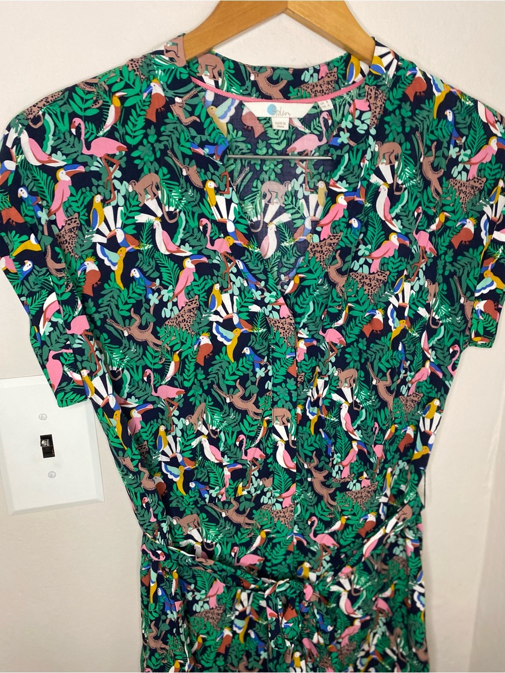 Boden Green Tropical Bird-Print Midi Dress - Picture 2 of 7